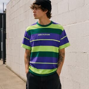 Odd Future Striped T Shirt Large Purple Green OFWGKTA Skate Streetwear